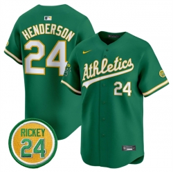 Men Oakland Athletics 24 Rickey Henderson Green 2024 Limited With Rickey Henderson Patch Stitched Jersey