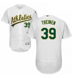 Mens Majestic Oakland Athletics 39 Blake Treinen White Home Flex Base Authentic Collection MLB Jersey