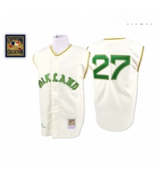 Mens Mitchell and Ness 1968 Oakland Athletics 27 Catfish Hunter Authentic Cream Throwback MLB Jersey