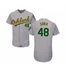 Mens Oakland Athletics 48 Joakim Soria Grey Road Flex Base Authentic Collection Baseball Jersey