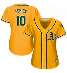 Womens Majestic Oakland Athletics 10 Marcus Semien Replica Gold Alternate 2 Cool Base MLB Jersey