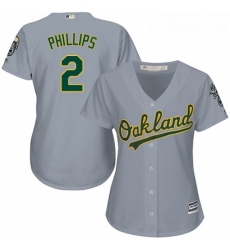 Womens Majestic Oakland Athletics 2 Tony Phillips Authentic Grey Road Cool Base MLB Jersey