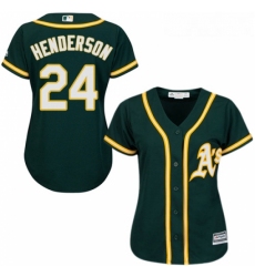 Womens Majestic Oakland Athletics 24 Rickey Henderson Authentic Green Alternate 1 Cool Base MLB Jersey