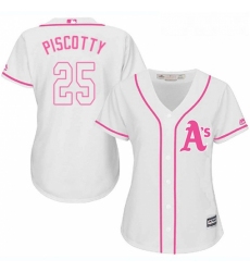 Womens Majestic Oakland Athletics 25 Stephen Piscotty Authentic White Fashion Cool Base MLB Jersey 