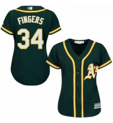 Womens Majestic Oakland Athletics 34 Rollie Fingers Replica Green Alternate 1 Cool Base MLB Jersey