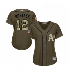 Womens Oakland Athletics 12 Kendrys Morales Authentic Green Salute to Service Baseball Jersey 