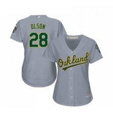 Womens Oakland Athletics 28 Matt Olson Replica Grey Road Cool Base Baseball Jersey 