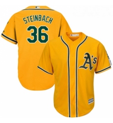 Youth Majestic Oakland Athletics 36 Terry Steinbach Authentic Gold Alternate 2 Cool Base MLB Jersey