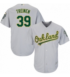 Youth Majestic Oakland Athletics 39 Blake Treinen Replica Grey Road Cool Base MLB Jersey 