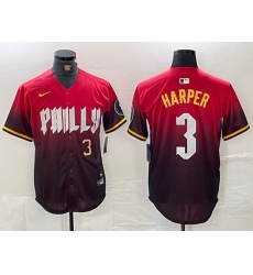 Men Philadelphia Phillies 3 Bryce Harper Red 2024 City Connect Limited Stitched Jersey 2