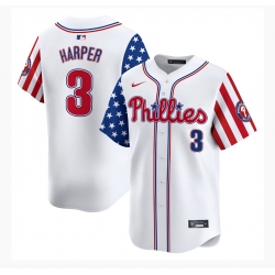 Men Philadelphia Phillies 3 Bryce Harper White Independence Day Home Limited Stitched Jersey