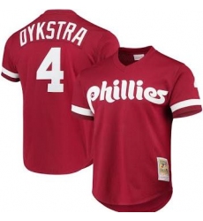 Men Philadelphia Phillies #4 Lenny Dykstra Red Cooperstown Mesh Batting Practice Jersey