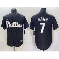 Men Philadelphia Phillies 7 Trea Turner Black Lights Out Limited Stitched Baseball Jersey