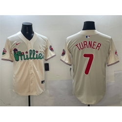 Men Philadelphia Phillies 7 Trea Turner Cream Phanatic Limited Stitched Jersey