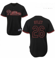 Mens Majestic Philadelphia Phillies 26 Chase Utley Replica Black Fashion MLB Jersey
