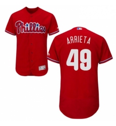 Mens Majestic Philadelphia Phillies 49 Jake Arrieta Red Alternate Flex Base Authentic Collection MLB Jersey