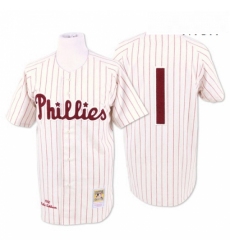 Mens Mitchell and Ness Philadelphia Phillies 1 Richie Ashburn Replica WhiteRed Strip Throwback MLB Jersey