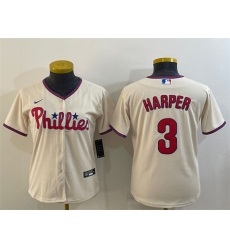 Women Philadelphia Phillies 3 Bryce Harper Cream Cool Base Stitched Baseball Jersey