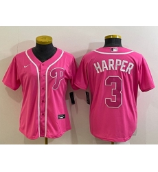 Women Philadelphia Phillies 3 Bryce Harper Pink Stitched Baseball Jersey