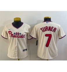 Women Philadelphia Phillies 7 Trea Turner Cream Cool Base Stitched Baseball Jersey