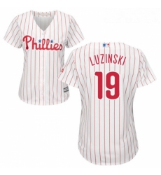 Womens Majestic Philadelphia Phillies 19 Greg Luzinski Authentic WhiteRed Strip Home Cool Base MLB Jersey