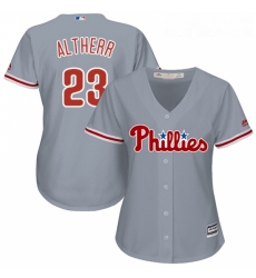 Womens Majestic Philadelphia Phillies 23 Aaron Altherr Replica Grey Road Cool Base MLB Jersey 