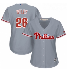 Womens Majestic Philadelphia Phillies 26 Chase Utley Replica Grey Road Cool Base MLB Jersey