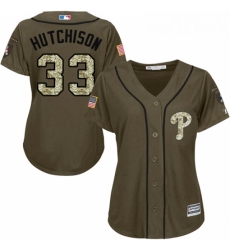 Womens Majestic Philadelphia Phillies 33 Drew Hutchison Authentic Green Salute to Service MLB Jersey 