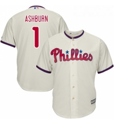 Youth Majestic Philadelphia Phillies 1 Richie Ashburn Authentic Cream Alternate Cool Base MLB Jersey