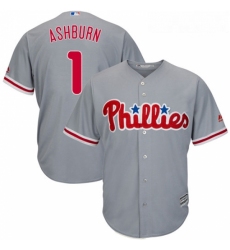 Youth Majestic Philadelphia Phillies 1 Richie Ashburn Authentic Grey Road Cool Base MLB Jersey