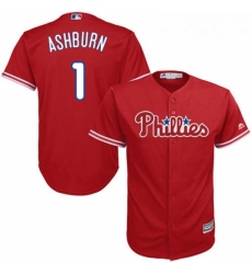 Youth Majestic Philadelphia Phillies 1 Richie Ashburn Authentic Red Alternate Cool Base MLB Jersey