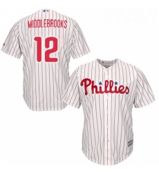 Youth Majestic Philadelphia Phillies 12 Will Middlebrooks Replica WhiteRed Strip Home Cool Base MLB Jersey 