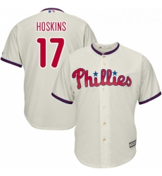 Youth Majestic Philadelphia Phillies 17 Rhys Hoskins Authentic Cream Alternate Cool Base MLB Jersey 
