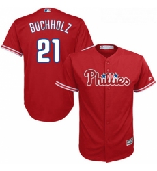 Youth Majestic Philadelphia Phillies 21 Clay Buchholz Authentic Red Alternate Cool Base MLB Jersey 
