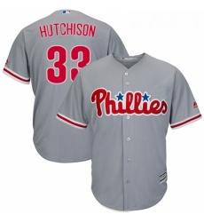 Youth Majestic Philadelphia Phillies 33 Drew Hutchison Replica Grey Road Cool Base MLB Jersey 
