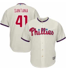 Youth Majestic Philadelphia Phillies 41 Carlos Santana Authentic Cream Alternate Cool Base MLB Jersey 