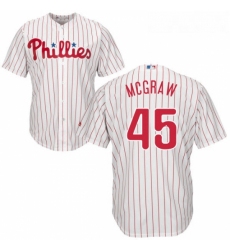 Youth Majestic Philadelphia Phillies 45 Tug McGraw Replica WhiteRed Strip Home Cool Base MLB Jersey