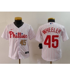 Youth Philadelphia Phillies 45 Zack Wheeler White Cool Base Stitched Baseball Jersey 1