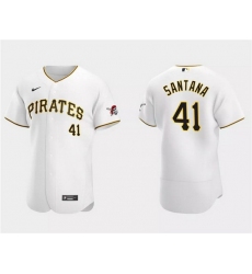 Men Pittsburgh Pirates 41 Carlos Santana White Flex Base Stitched Baseball Jersey