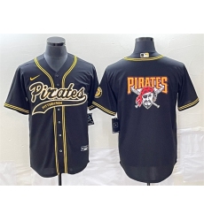 Men Pittsburgh Pirates Black Team Big Logo Cool Base Stitched Baseball Jersey