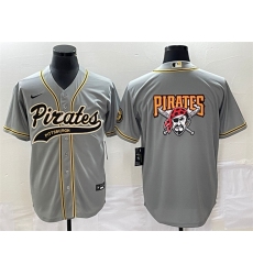 Men Pittsburgh Pirates Gray Team Big Logo Cool Base Stitched Baseball Jersey