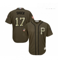 Mens Pittsburgh Pirates 17 JB Shuck Authentic Green Salute to Service Baseball Jersey 