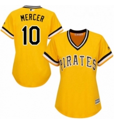 Womens Majestic Pittsburgh Pirates 10 Jordy Mercer Replica Gold Alternate Cool Base MLB Jersey 