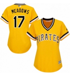 Womens Majestic Pittsburgh Pirates 17 Austin Meadows Replica Gold Alternate Cool Base MLB Jersey 