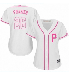 Womens Majestic Pittsburgh Pirates 26 Adam Frazier Replica White Fashion Cool Base MLB Jersey 