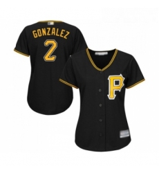 Womens Pittsburgh Pirates 2 Erik Gonzalez Replica Black Alternate Cool Base Baseball Jersey 