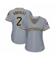 Womens Pittsburgh Pirates 2 Erik Gonzalez Replica Grey Road Cool Base Baseball Jersey 