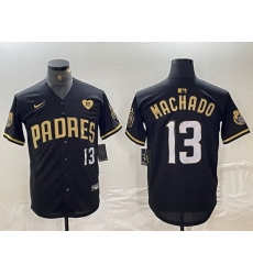 Men San Diego Padres 13 Manny Machado Black Gold With Patch Cool Base Stitched Baseball Jersey