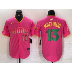 Men San Diego Padres 13 Manny Machado Pink Cool Base Stitched Baseball Jersey 3
