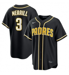 Men San Diego Padres 3 Jackson Merrill 2026 Fashion Replica Black Out Stitched Baseball Jersey Men San Diego Padres 3 Jackson Merrill 2026 Fashion Replica Black Out Stitched Baseball Jersey